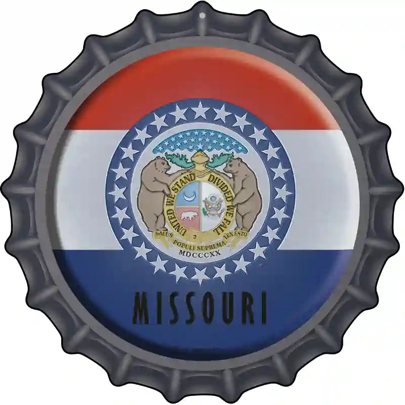 Missouri State Flag Novelty Metal Bottle Cap Sign BC-124 12" Sign (BC)