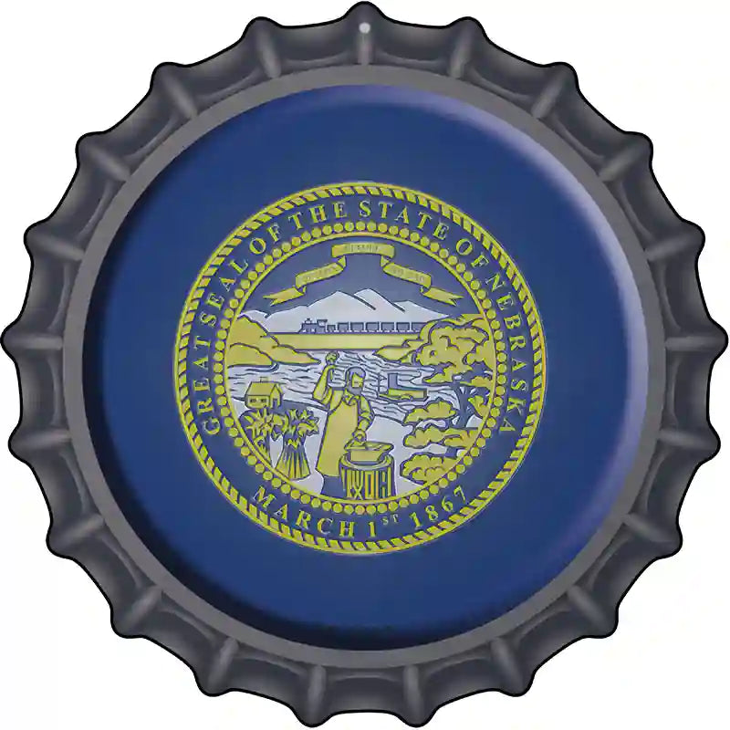 Nebraska State Flag Novelty Metal Bottle Cap Sign BC-126 12" Sign (BC)