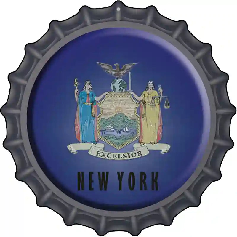 New York State Flag Novelty Metal Bottle Cap Sign BC-131 12" Sign (BC)