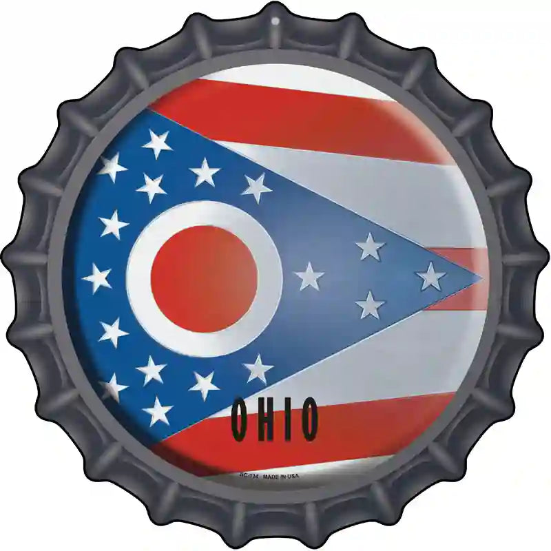 Ohio State Flag Novelty Metal Bottle Cap Sign BC-134 12" Sign (BC)