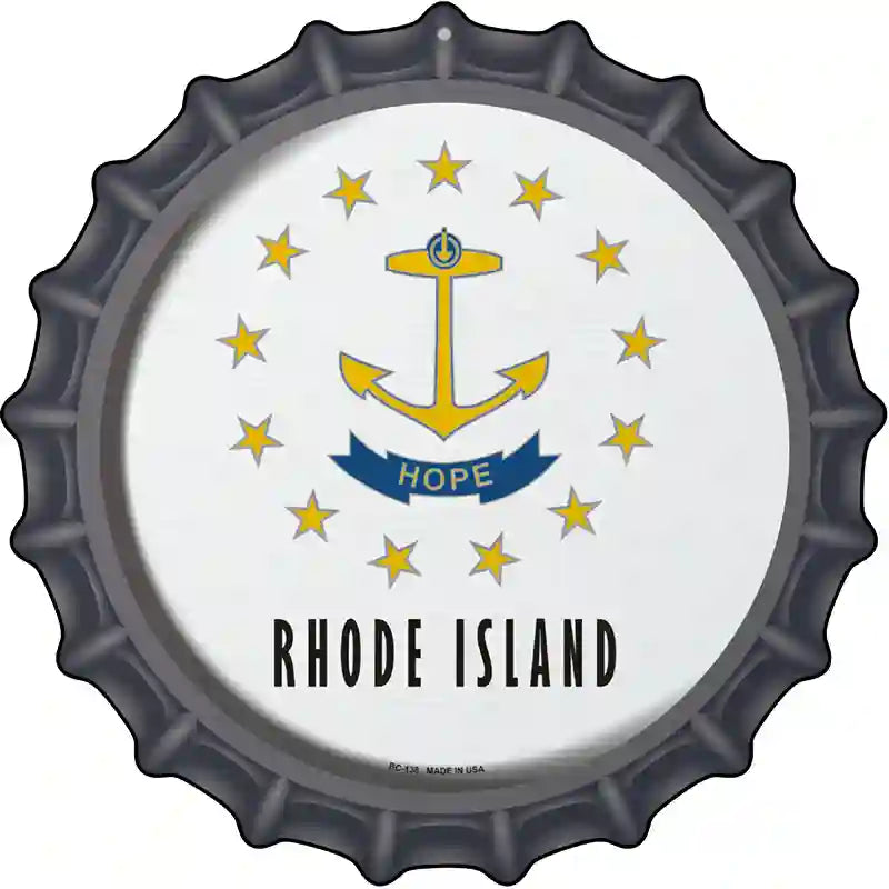 Rhode Island State Flag Novelty Metal Bottle Cap Sign BC-138 12" Sign (BC)