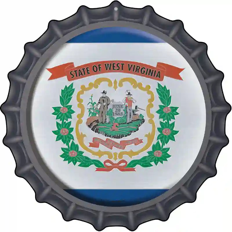 West Virginia State Flag Novelty Metal Bottle Cap Sign BC-147 12" Sign (BC)