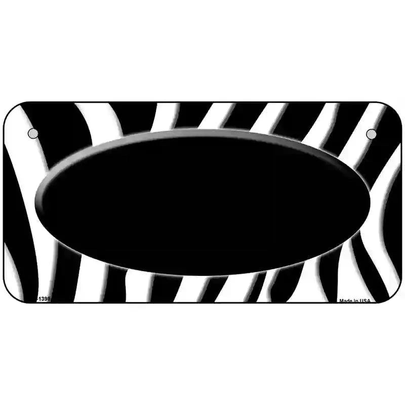 Black White Zebra Center Oval Metal Novelty License Plate 6" x 3" Bicycle (BP)