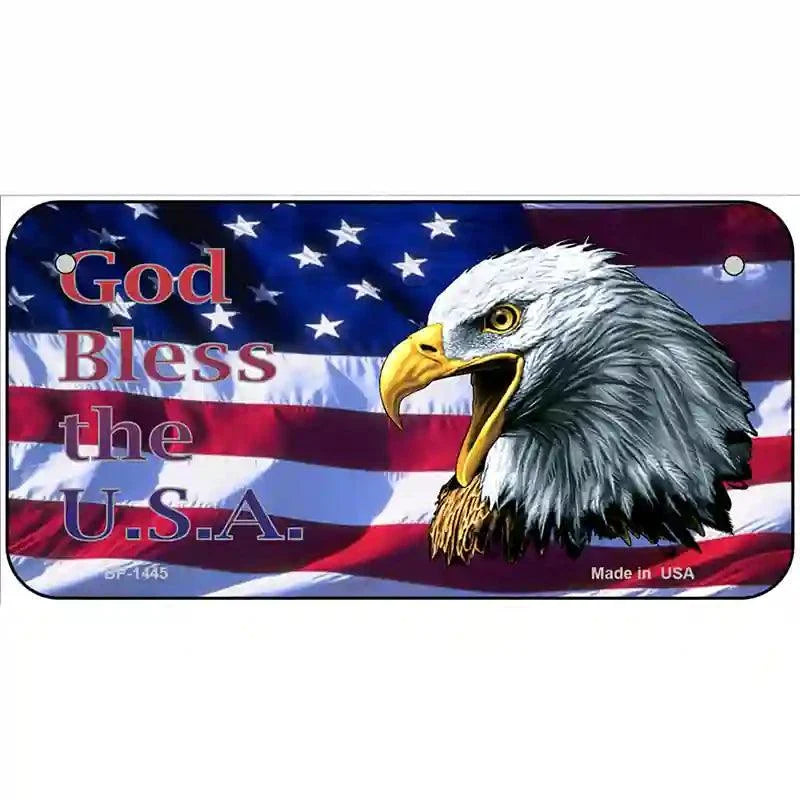 God Bless The USA Metal Novelty License Plate 6" x 3" Bicycle (BP)