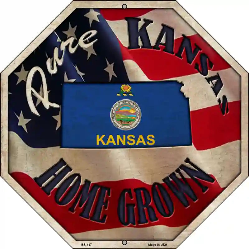 Kansas Home Grown Metal Novelty Stop Sign BS-417 12" Sign (BS)