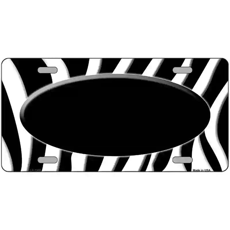 Black White Zebra Center Oval Metal Novelty License Plate 12" x 6" Automotive (LP)