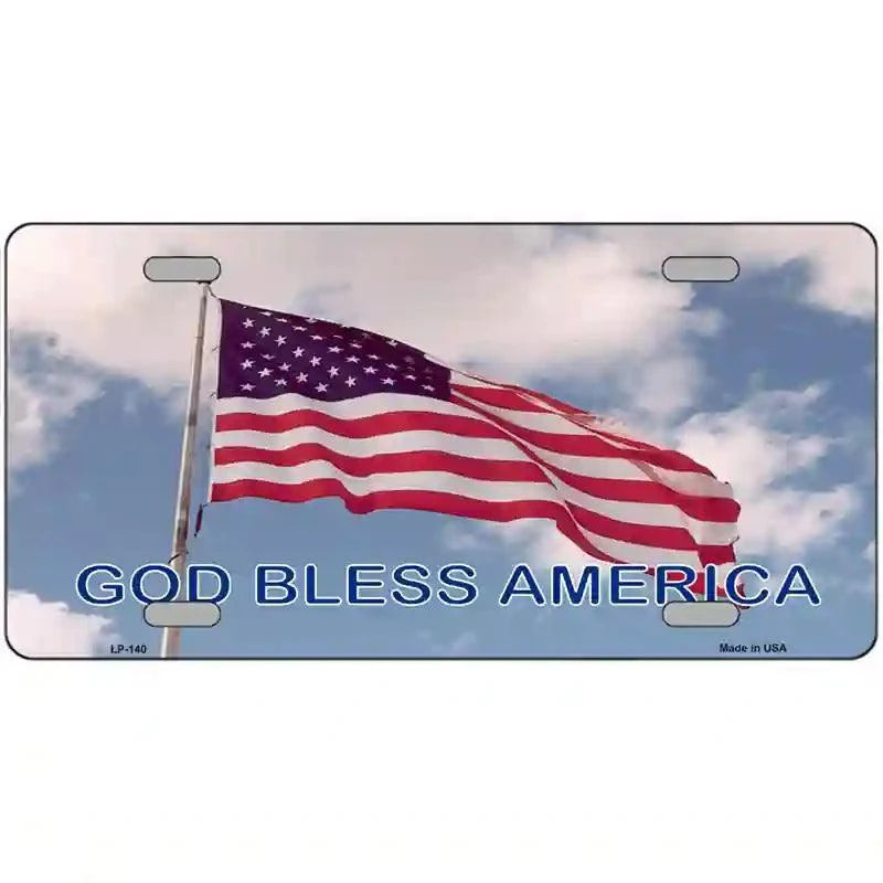 God Bless America Flag in Clouds Metal Novelty License Plate 12" x 6" Automotive (LP)