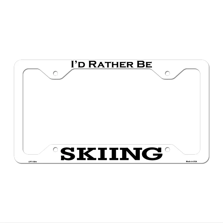 Skiing Novelty Metal License Plate Frame LPF-158 12.25" x 6.5" White Frame (LPF)