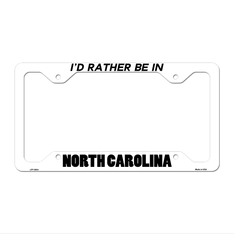 Be In North Carolina Novelty Metal License Plate Frame LPF-360 12.25" x 6.5" White Frame (LPF)