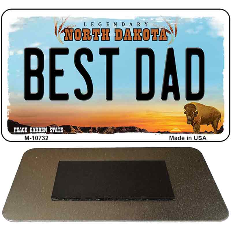 Best Dad North Dakota State License Plate Tag Magnet M-10732 3.5" x 2" Magnet (M)