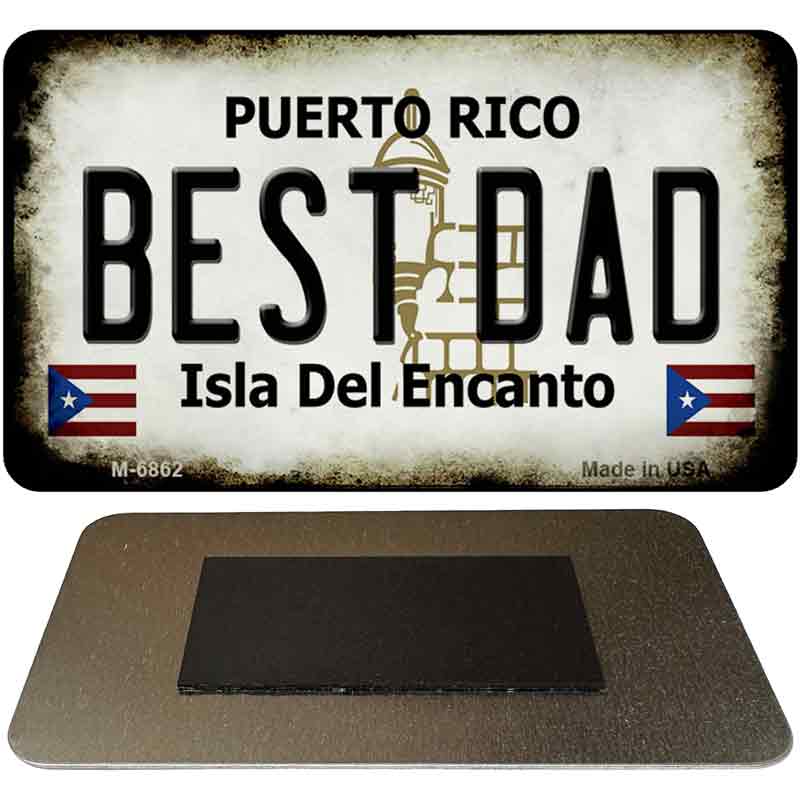 Best Dad Puerto Rico State License Plate Tag Magnet M-6862 3.5" x 2" Magnet (M)