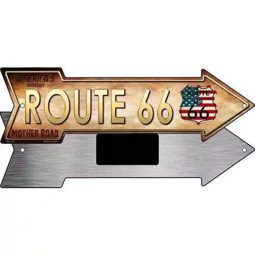 American Flag Route 66 Novelty Metal Arrow Sign 8" x 2.25" Magnet (MA)