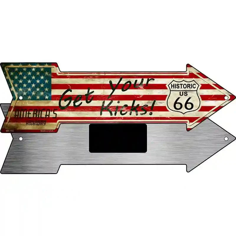 American Flag Get Your Kicks Novelty Metal Arrow Sign 8" x 2.25" Magnet (MA)