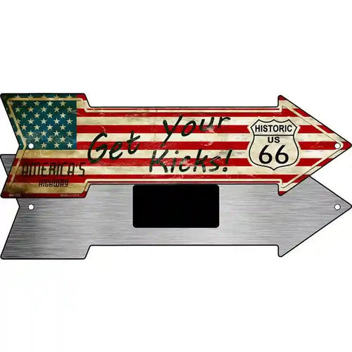 American Flag Get Your Kicks Novelty Metal Arrow Sign 8" x 2.25" Magnet (MA)