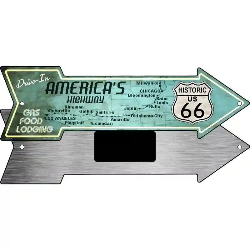Americas Highway Drive In Novelty Metal Arrow Sign 8" x 2.25" Magnet (MA)