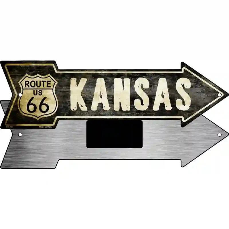 Vintage Route 66 Kansas Novelty Metal Arrow Sign 8" x 2.25" Magnet (MA)