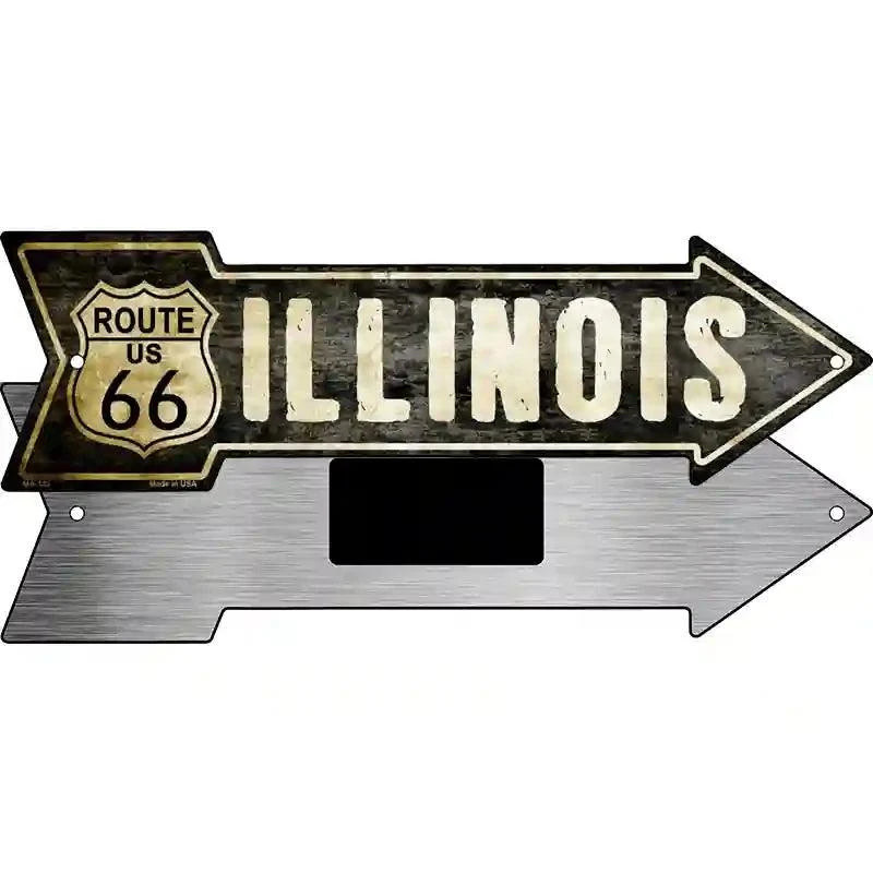 Vintage Route 66 Illinois Novelty Metal Arrow Sign 8" x 2.25" Magnet (MA)