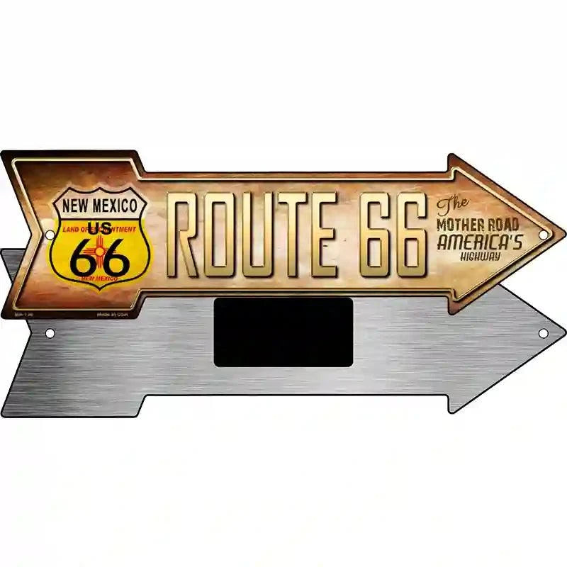 Route 66 New Mexico Flag Novelty Metal Arrow Sign 8" x 2.25" Magnet (MA)