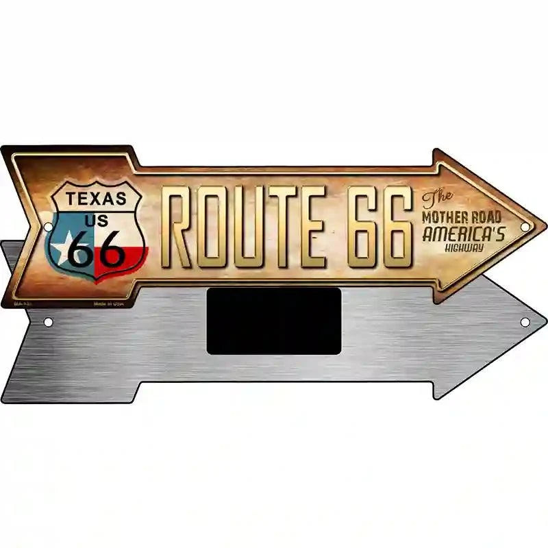 Route 66 Texas Flag Novelty Metal Arrow Sign 8" x 2.25" Magnet (MA)