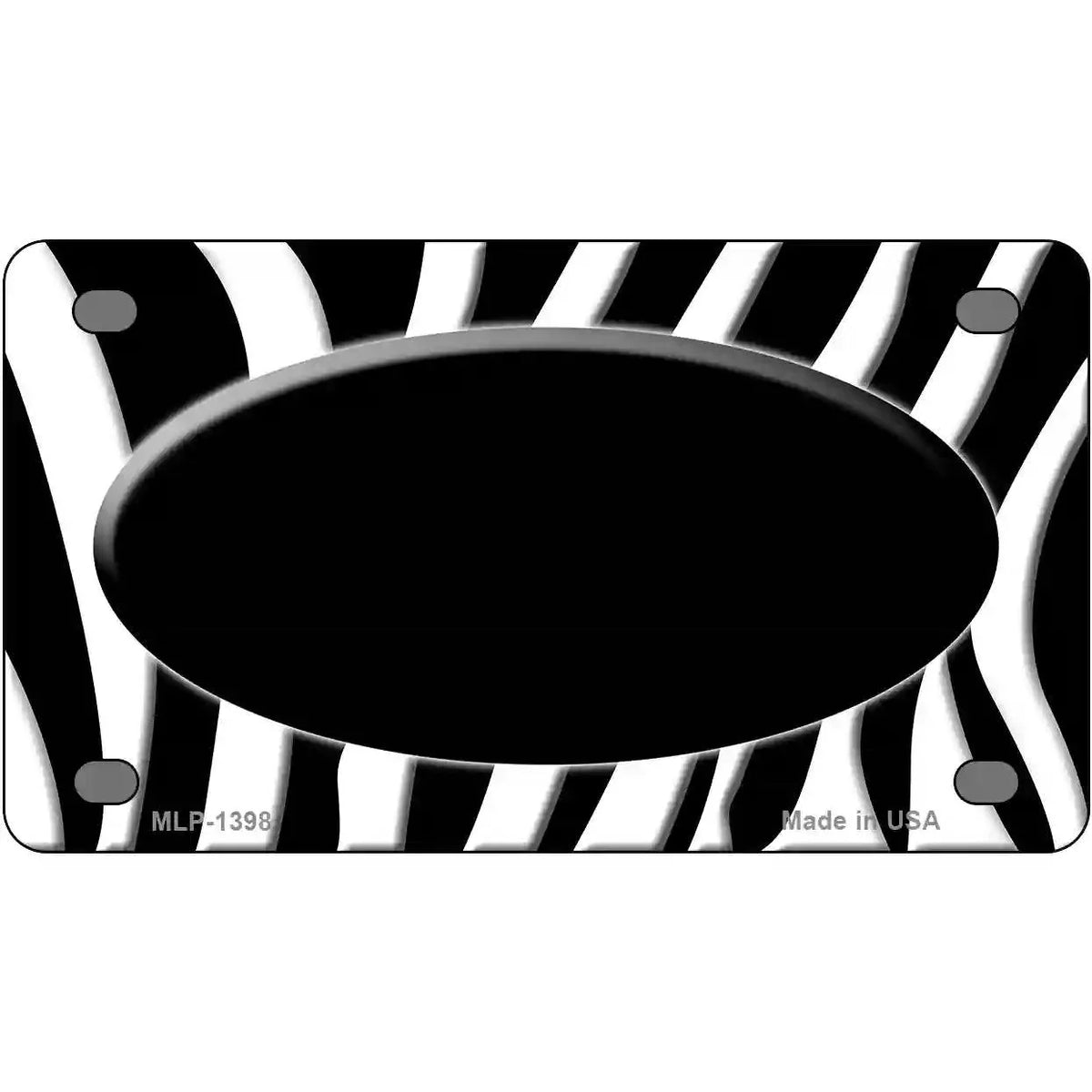 Black White Zebra Center Oval Metal Novelty License Plate 4" x 2.2" Mini (MLP)