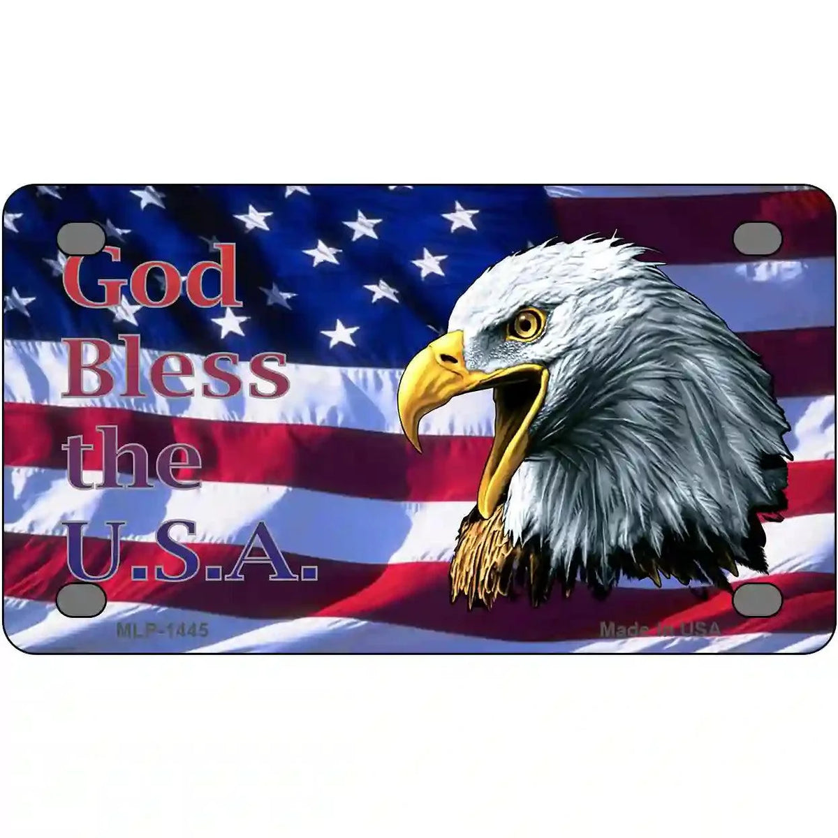 God Bless The USA Metal Novelty License Plate 4" x 2.2" Mini (MLP)