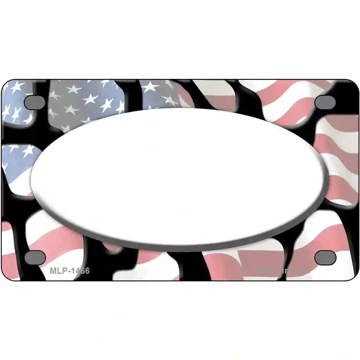 American Flag Giraffe White Center Oval Metal Novelty License Plate 4" x 2.2" Mini (MLP)