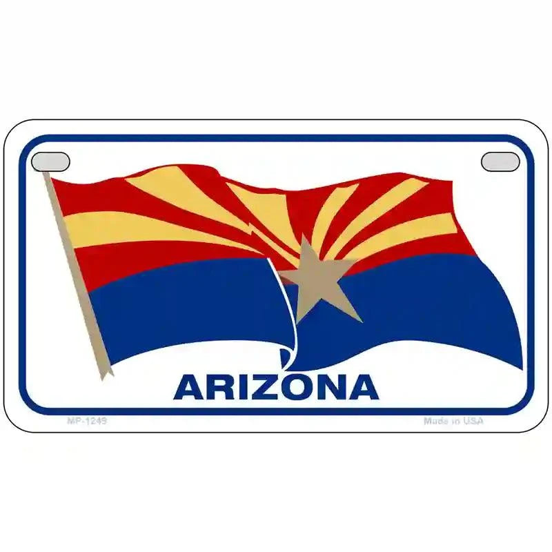 Arizona Waving Flag Novelty Metal License Plate 7" x 4" Motorcycle (MP)