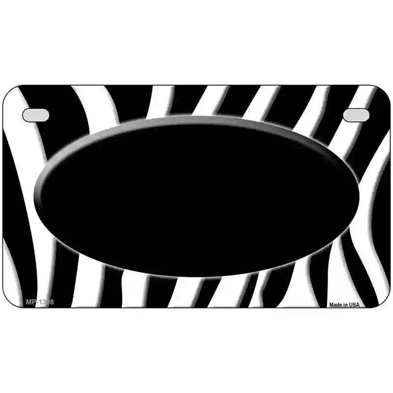 Black White Zebra Center Oval Metal Novelty License Plate 7" x 4" Motorcycle (MP)