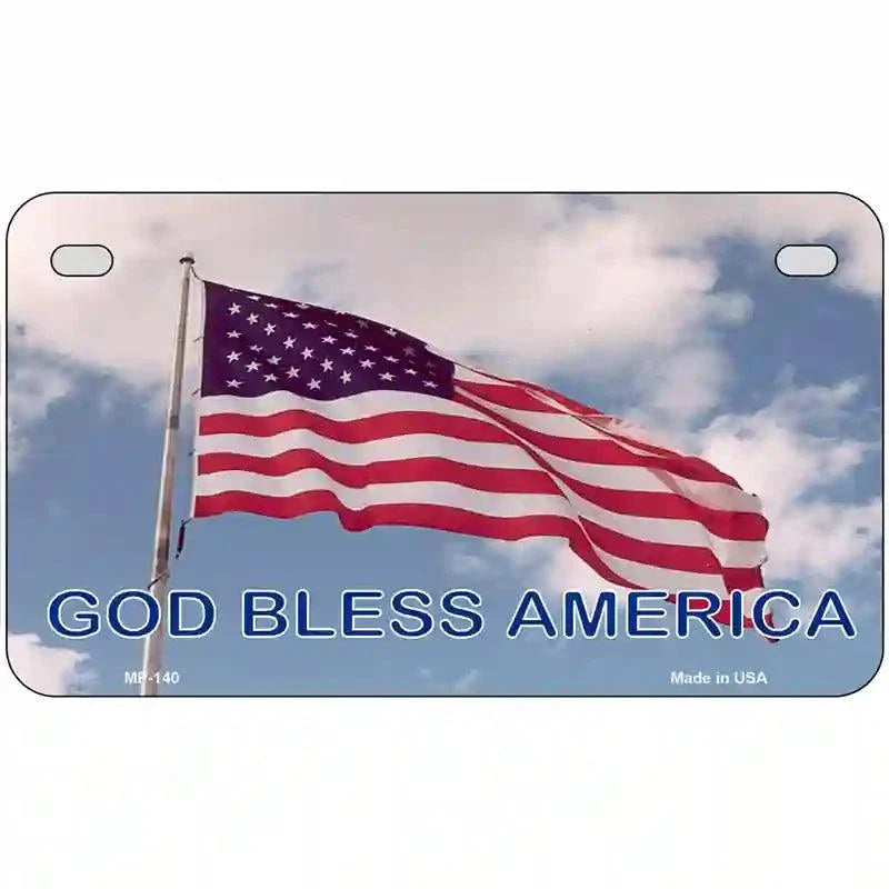 God Bless America Flag in Clouds Metal Novelty License Plate 7" x 4" Motorcycle (MP)