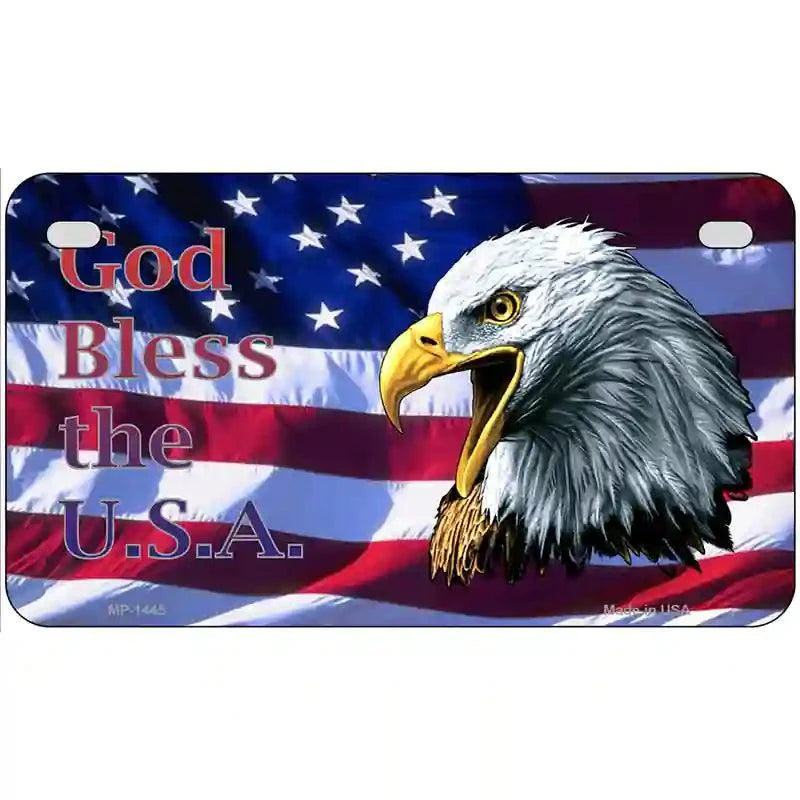 God Bless The USA Metal Novelty License Plate 7" x 4" Motorcycle (MP)