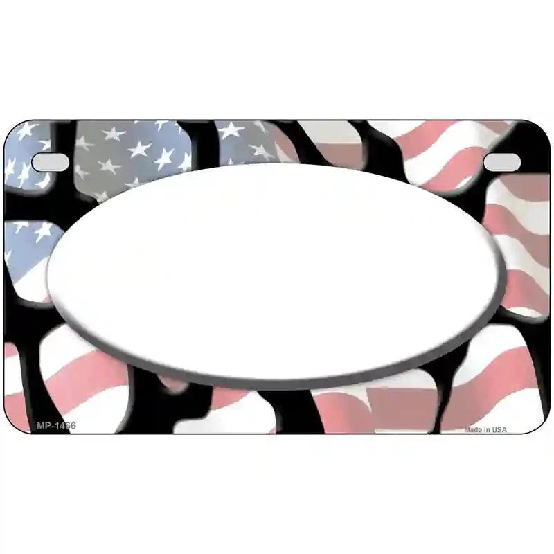 American Flag Giraffe White Center Oval Metal Novelty License Plate 7" x 4" Motorcycle (MP)