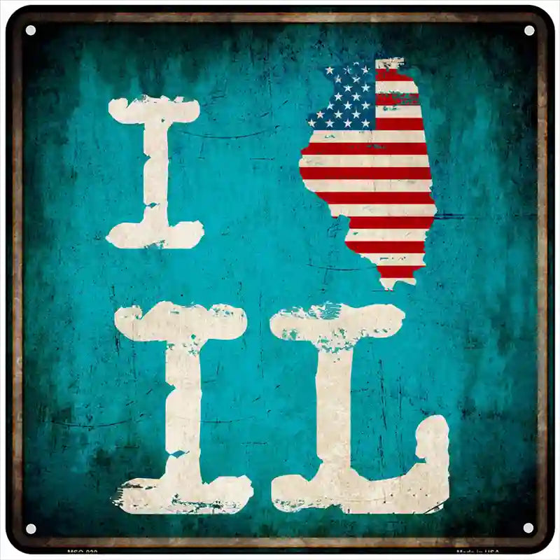 I Love Illinois Novelty Metal Square Sign 6" Sign (MSQ)