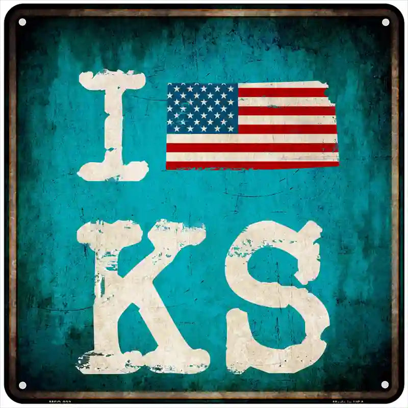 I Love Kansas Novelty Metal Square Sign 6" Sign (MSQ)