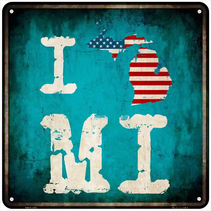 I Love Michigan Novelty Metal Square Sign 6" Sign (MSQ)