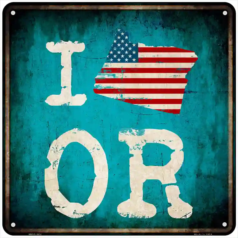 I Love Oregon Novelty Metal Square Sign 6" Sign (MSQ)