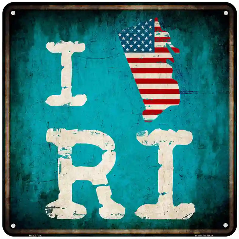 I Love Rhode Island Novelty Metal Square Sign 6" Sign (MSQ)