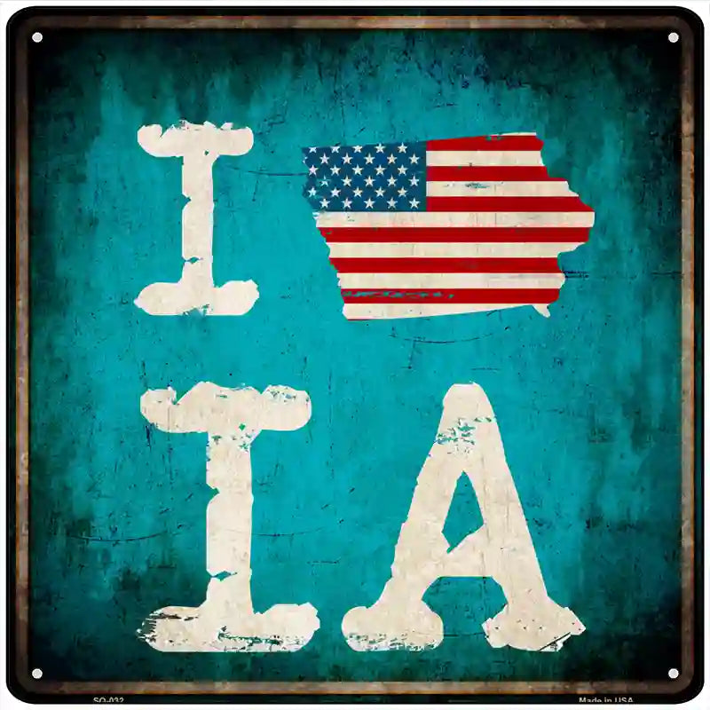 I Love Iowa Novelty Metal Square Sign 12" Sign (SQ)