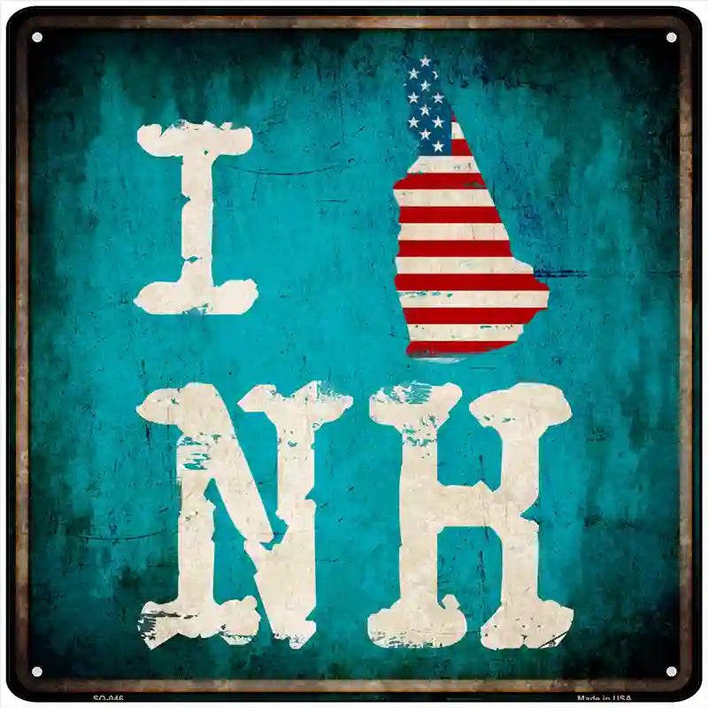 I Love New Hampshire Novelty Metal Square Sign 12" Sign (SQ)