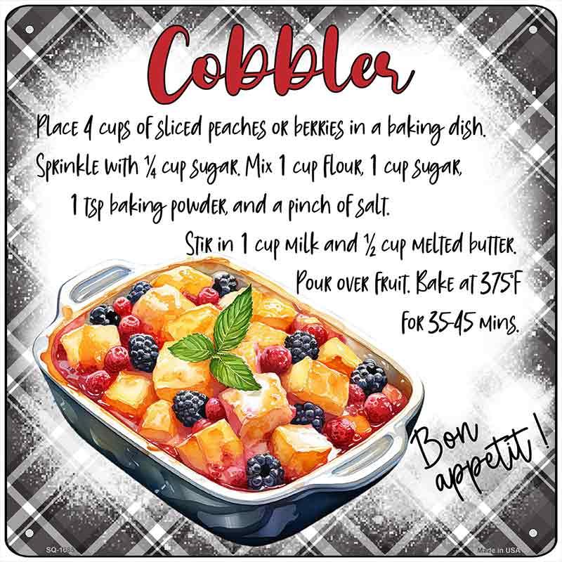 Cobbler Recipe Novelty Metal Square Sign SQ-1685 12" Sign (SQ)