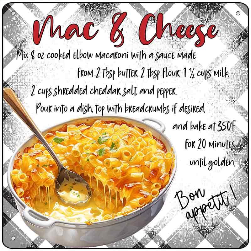 Mac & Cheese Recipe Novelty Metal Square Sign SQ-1688 12" Sign (SQ)