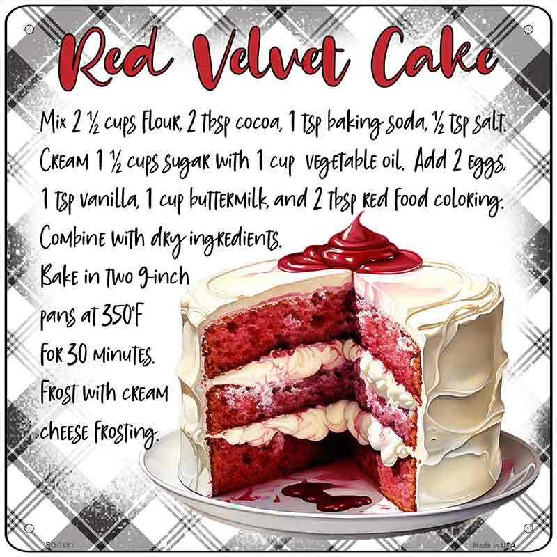 Red Velvet Cake Recipe Novelty Metal Square Sign SQ-1691 12" Sign (SQ)