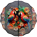Two Parrots with Flowers Novelty Metal Wind Spinner 10" Spinner (WCS)