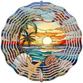 Ocean Sunset Palm Tree Stained Glass Novelty Metal Wind Spinner 10" Spinner (WCS)