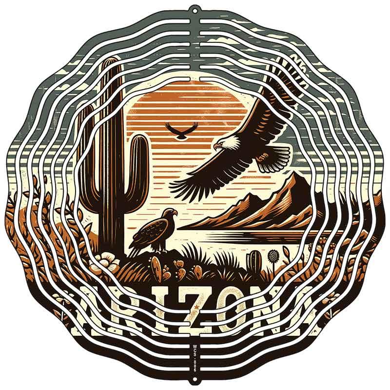 Arizona Landscape with Eagle Novelty Metal Wind Spinner 10" Spinner (WCS)