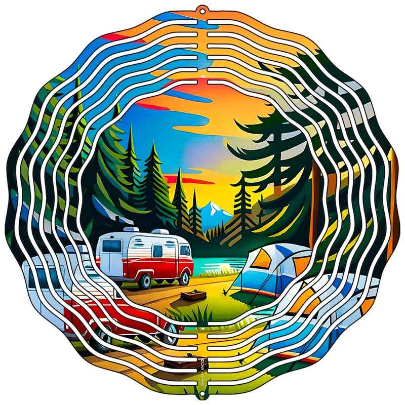 Camping in Forest Novelty Metal Wind Spinner 10" Spinner (WCS)