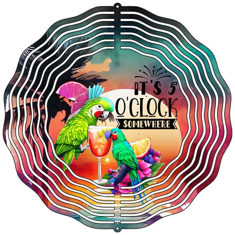 Its 5 Oclock Somewhere Parrot Novelty Metal Wind Spinner 10" Spinner (WCS)