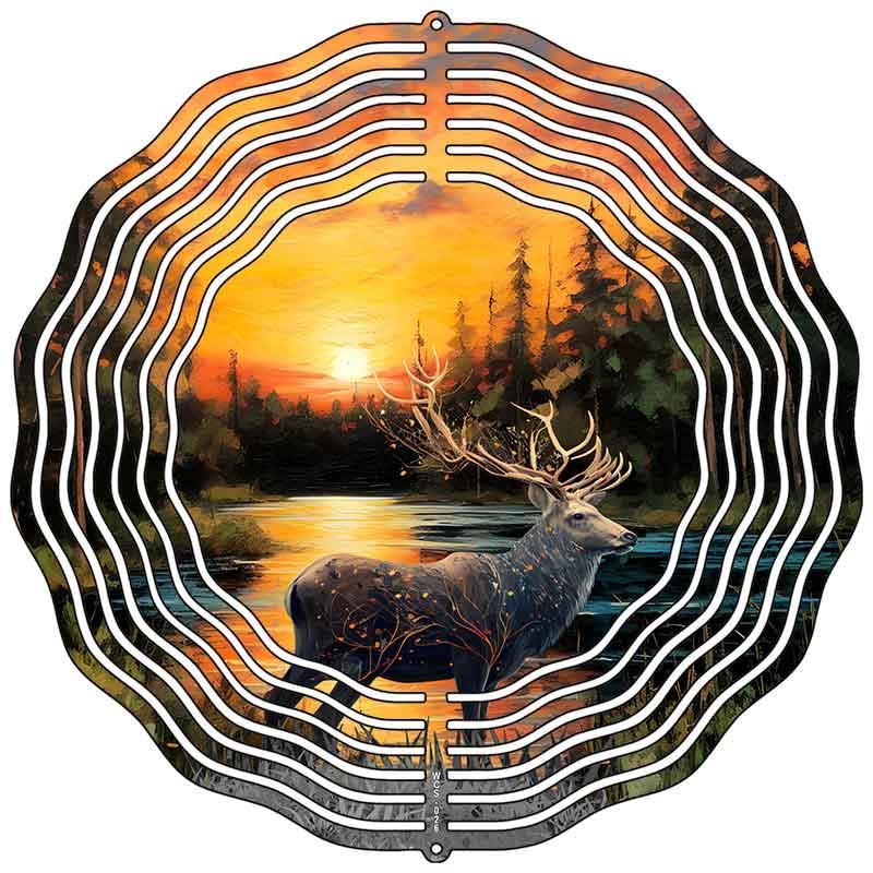 Elk Sunrise Novelty Metal Wind Spinner 10" Spinner (WCS)