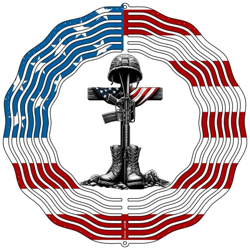 Soldiers Grave Cross Novelty Metal Wind Spinner 10" Spinner (WCS)