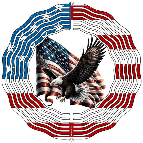 American Flag Flying Eagle Novelty Metal Wind Spinner 10" Spinner (WCS)