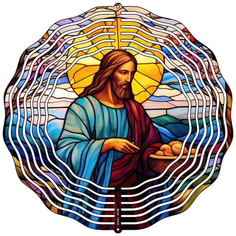Jesus Stained Glass Novelty Metal Wind Spinner 10" Spinner (WCS)